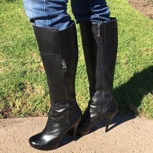 Guess black leather knee high boots